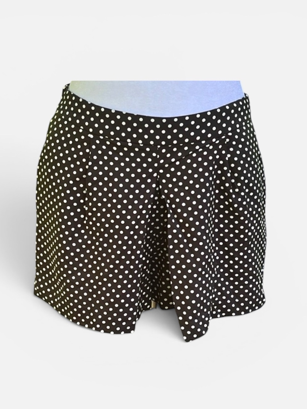 Molly Bracken Pleated Front Polka Dot High Waist Short In Black & White Sz Med